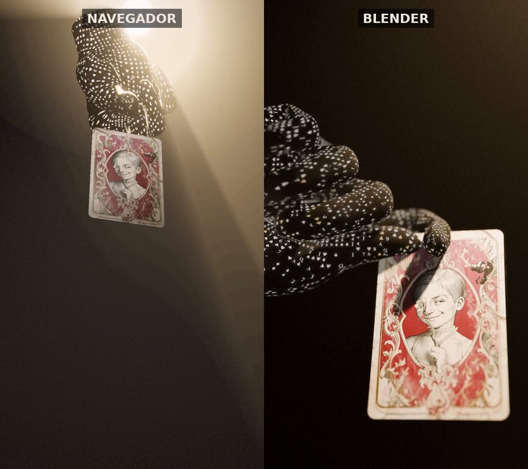 Comparação da mesma cena no navegador e no Blender