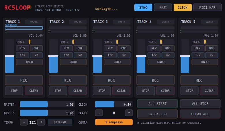 A interface do RC5LOOP, com as cinco trilhas